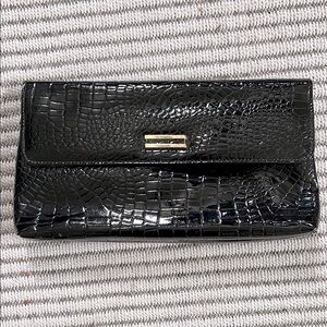 Elegant Black Crocodile-Embossed Clutch NWOT